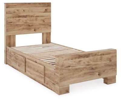 Hyanna Twin Panel Bed with 1 Side Storage - Beige Storage Bed modern furniture Contempo Furniture