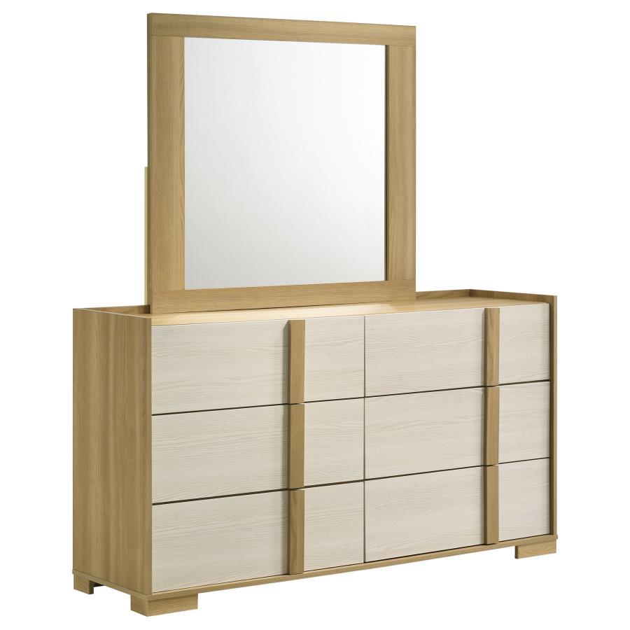Hyland - 6 - Drawer Dresser With Mirror - Natural Dresser & Mirror modern furniture Contempo Furniture