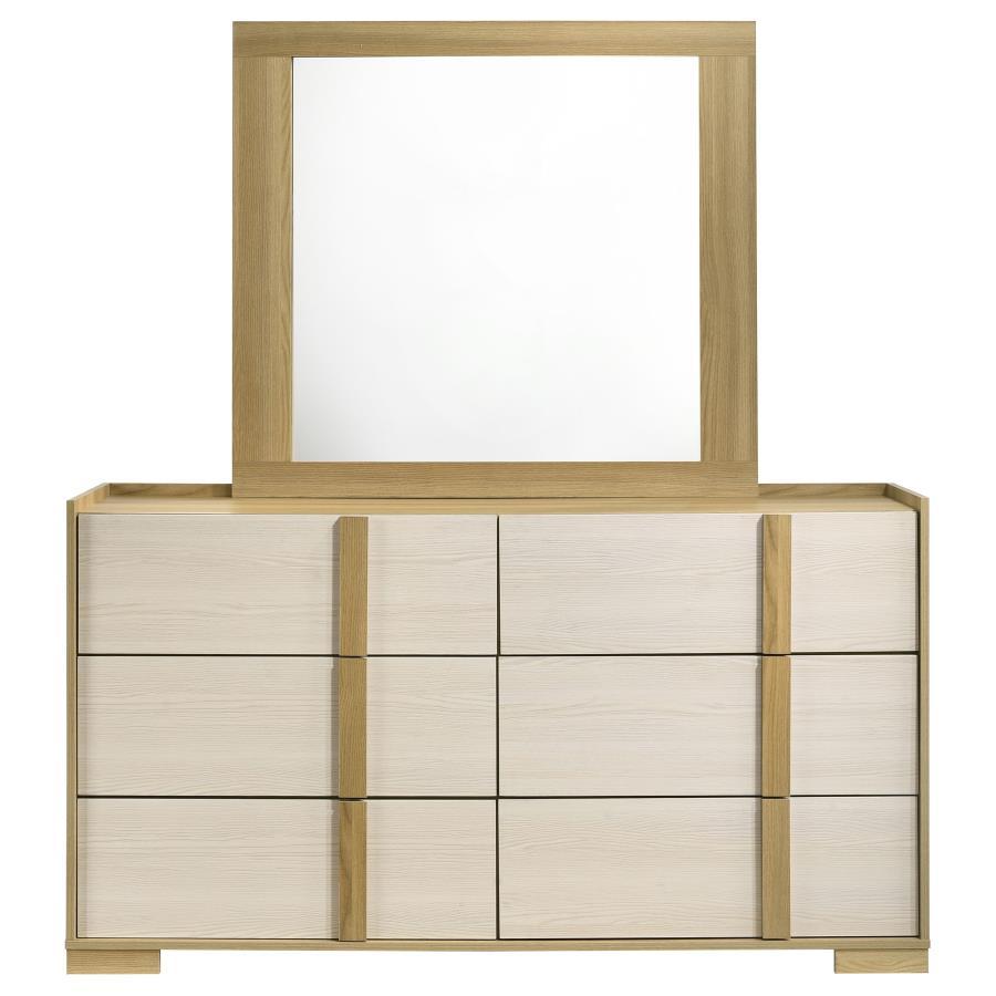 Hyland - 6 - Drawer Dresser With Mirror - Natural Dresser & Mirror modern furniture Contempo Furniture