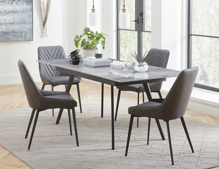 Modus Furniture Lelb60 Lucia Extendable Stone Top Metal Leg Dining Table In Piedra And Black