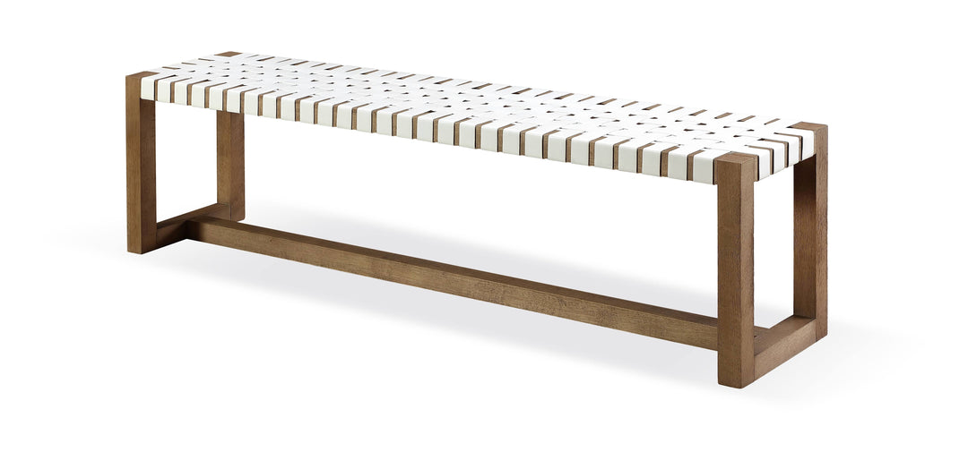 Modus Furniture Jvlh71W One Woven Leather And Solid Wood Dining Bench In White And Bisque
