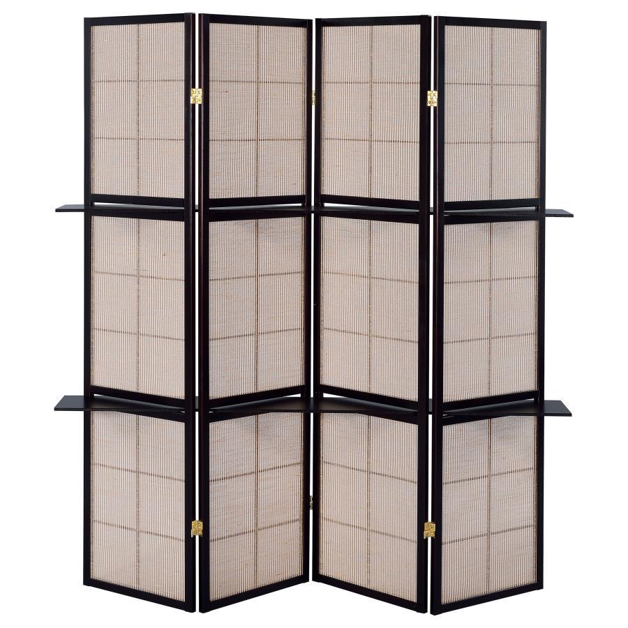 Iggy - 4 - Panel Room Divider Folding Shoji Screen - Cappuccino Room Divider modern furniture Contempo Furniture