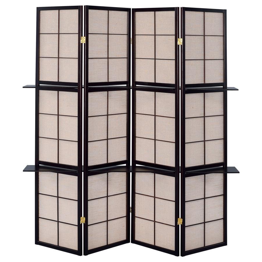 Iggy - 4 - Panel Room Divider Folding Shoji Screen - Cappuccino Room Divider modern furniture Contempo Furniture