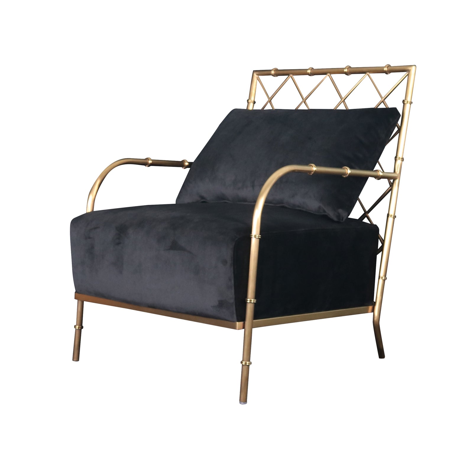 Ignacio - Glam Black Velvet  and  Gold Accent Chair