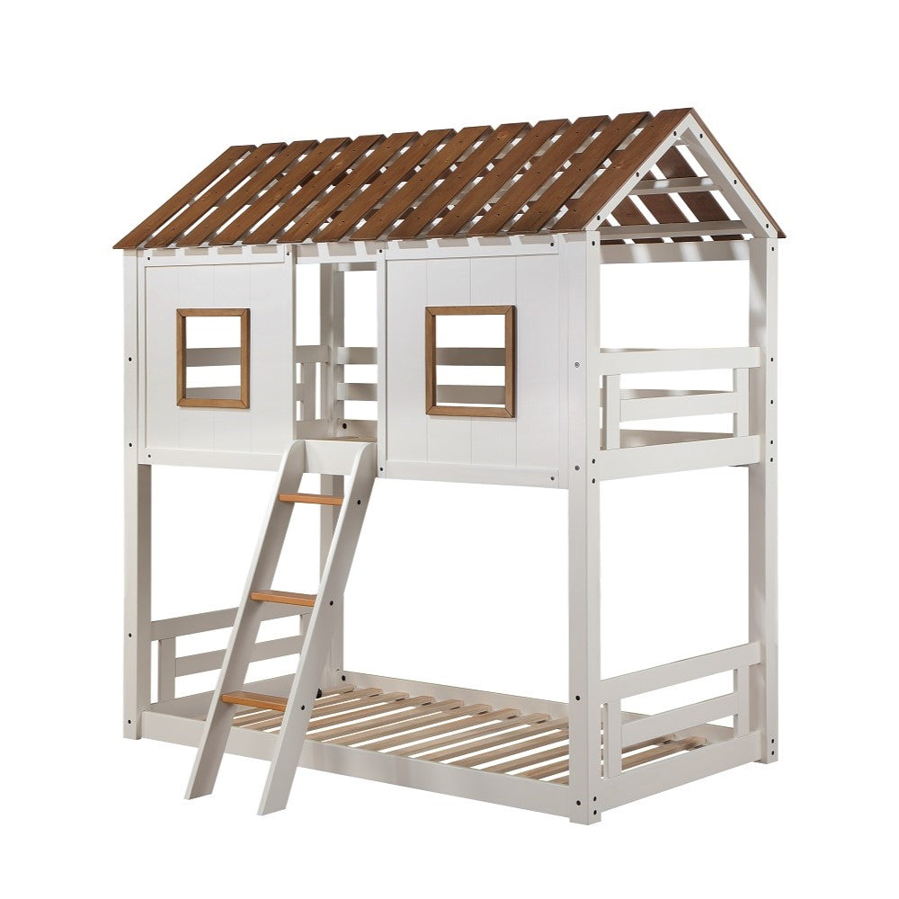 Inara Twin over Twin Bunk Bed - White & Rustic Oak