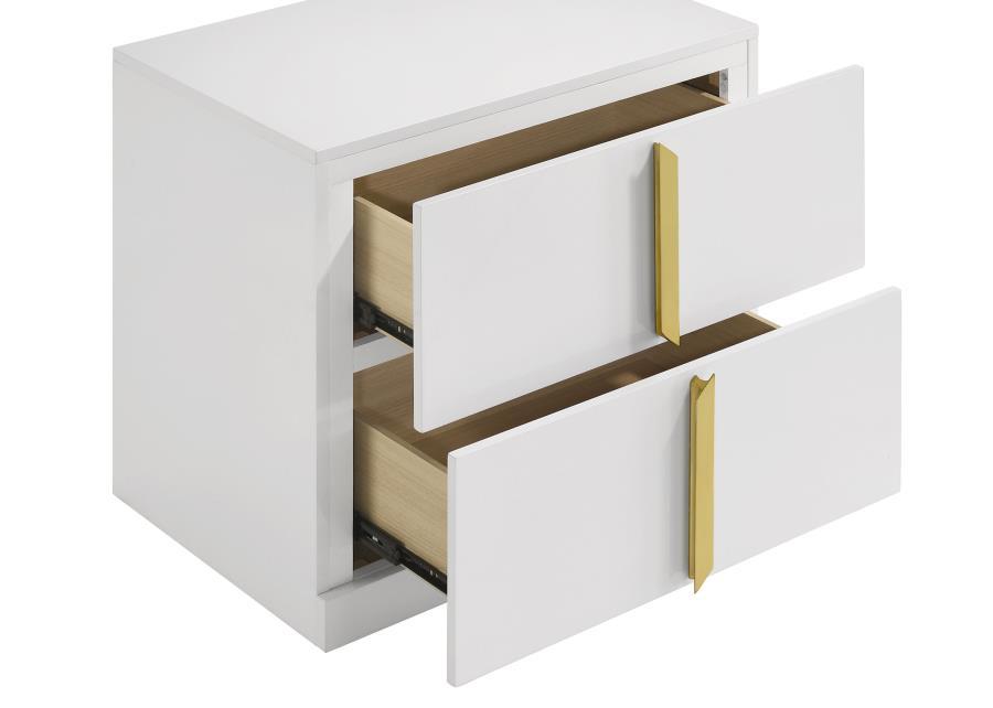 Ines - 2 - Drawer Nightstand Bedside Table - White High Gloss Accent Nightstand modern furniture Contempo Furniture