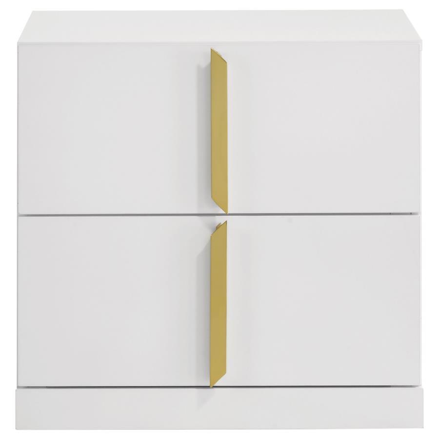 Ines - 2 - Drawer Nightstand Bedside Table - White High Gloss Accent Nightstand modern furniture Contempo Furniture