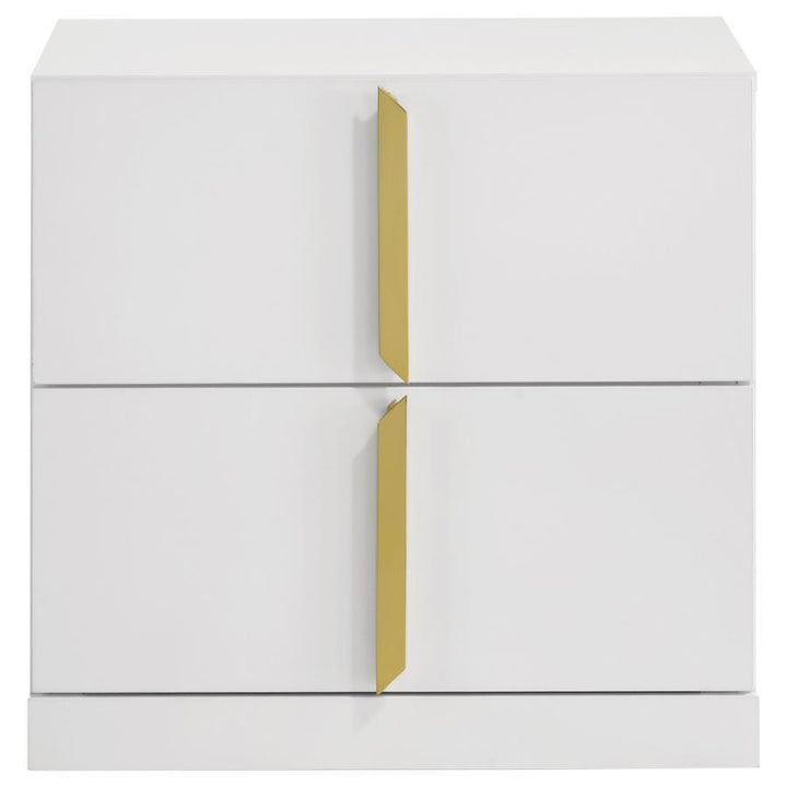 Ines - 2 - Drawer Nightstand Bedside Table - White High Gloss Accent Nightstand modern furniture Contempo Furniture
