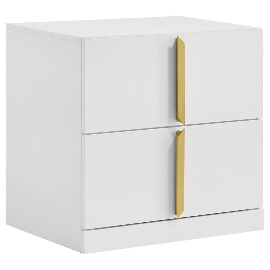 Ines - 2 - Drawer Nightstand Bedside Table - White High Gloss Accent Nightstand modern furniture Contempo Furniture