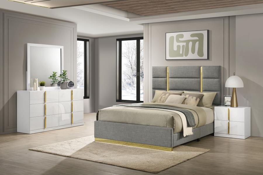 Ines - 4 Piece Queen Bedroom Set - Gray And White High Gloss 4 - Piece Bedroom Set modern furniture Contempo Furniture
