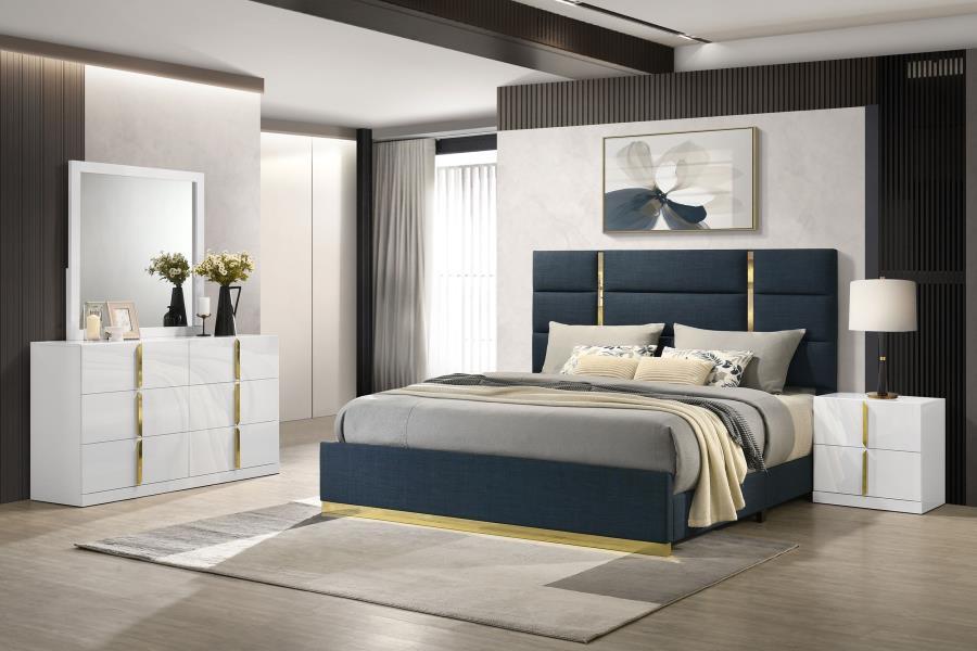 Ines - 4 Piece Queen Bedroom Set - Navy And White High Gloss 4 - Piece Bedroom Set modern furniture Contempo Furniture