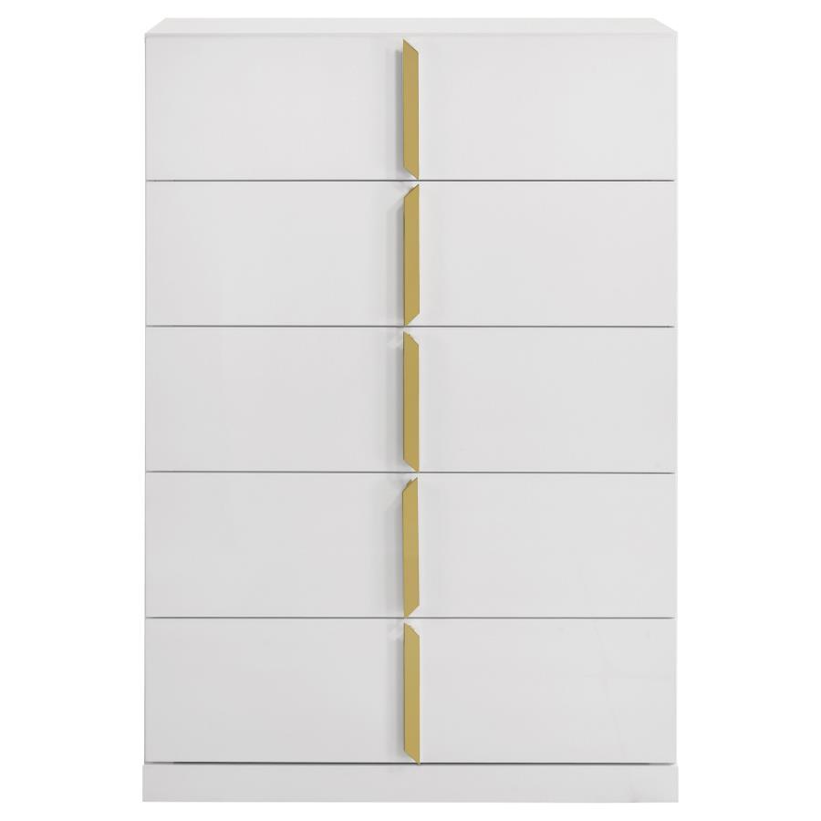 Ines - 5 - Drawer Bedroom Chest Of Drawers - White High Gloss Accent Chest modern furniture Contempo Furniture