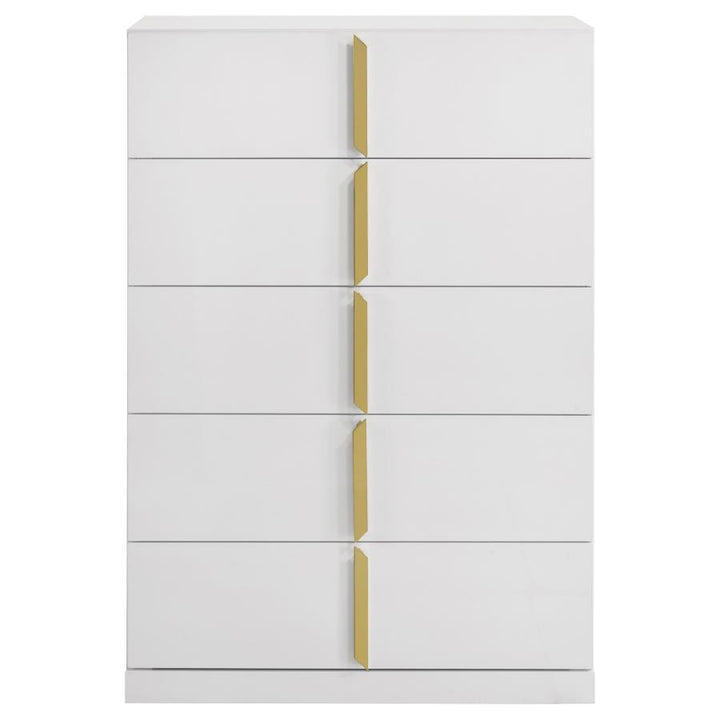 Ines - 5 - Drawer Bedroom Chest Of Drawers - White High Gloss Accent Chest modern furniture Contempo Furniture