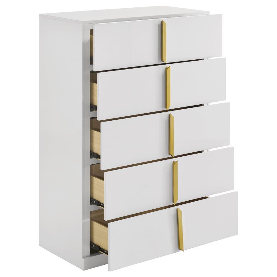 Ines - 5 - Drawer Bedroom Chest Of Drawers - White High Gloss Accent Chest modern furniture Contempo Furniture
