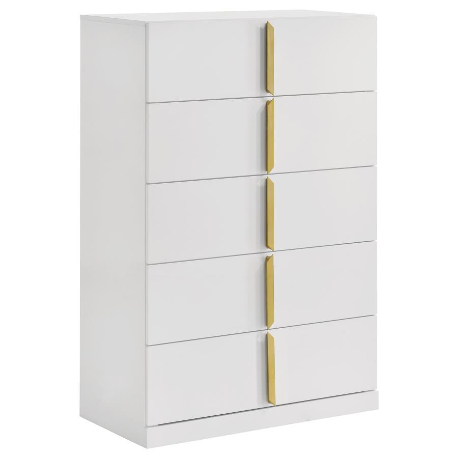Ines - 5 - Drawer Bedroom Chest Of Drawers - White High Gloss Accent Chest modern furniture Contempo Furniture