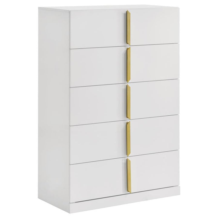 Ines - 5 - Drawer Bedroom Chest Of Drawers - White High Gloss Accent Chest modern furniture Contempo Furniture