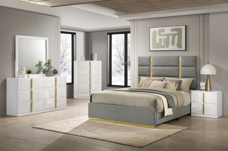 Ines - 5 Piece Queen Bedroom Set - Gray And White High Gloss 5 - Piece Bedroom Set modern furniture Contempo Furniture