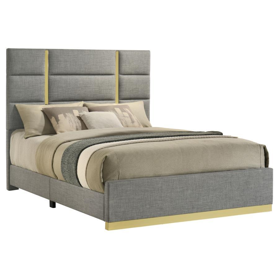 Ines - 52" Fabric Upholstered Queen Panel Bed - Gray Upholstered Bed modern furniture Contempo Furniture