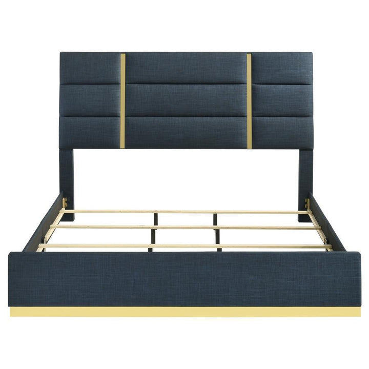 Ines - 52" Fabric Upholstered Queen Panel Bed - Navy Upholstered Bed modern furniture Contempo Furniture