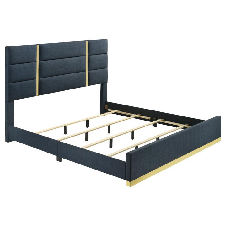 Ines - 52" Fabric Upholstered Queen Panel Bed - Navy Upholstered Bed modern furniture Contempo Furniture