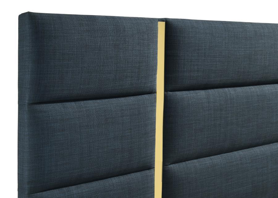 Ines - 52" Fabric Upholstered Queen Panel Bed - Navy Upholstered Bed modern furniture Contempo Furniture