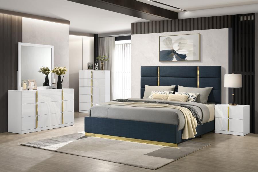 Ines - 52" Fabric Upholstered Queen Panel Bed - Navy Upholstered Bed modern furniture Contempo Furniture