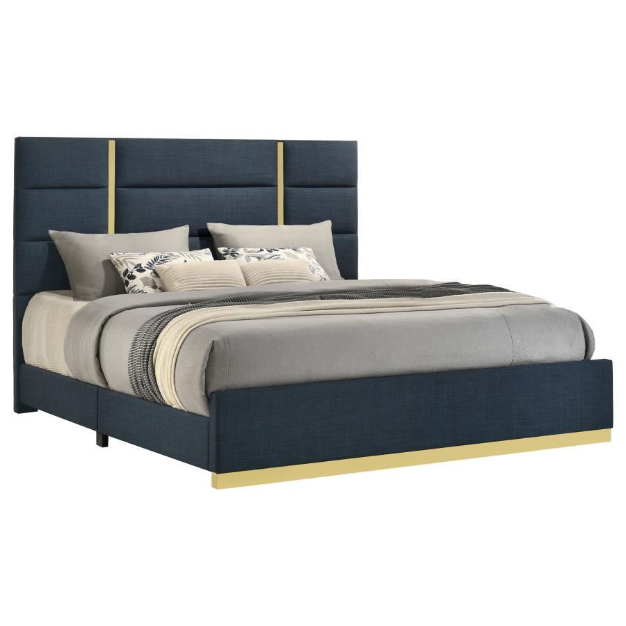 Ines - 52" Fabric Upholstered Queen Panel Bed - Navy Upholstered Bed modern furniture Contempo Furniture