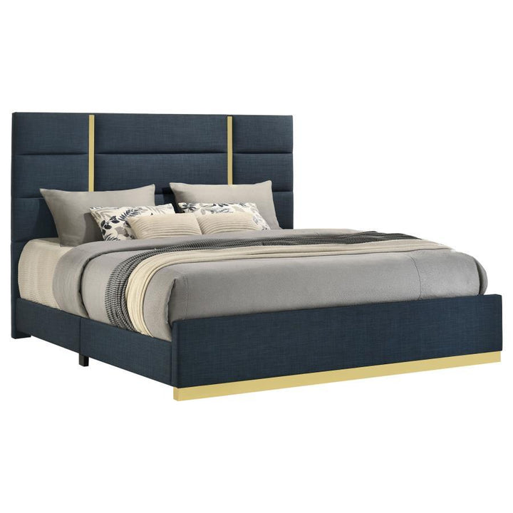 Ines - 52" Fabric Upholstered Queen Panel Bed - Navy Upholstered Bed modern furniture Contempo Furniture