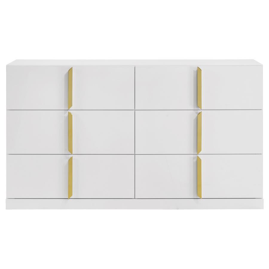 Ines - 6 - Drawer Bedroom Dresser Cabinet - White High Gloss Dressers modern furniture Contempo Furniture