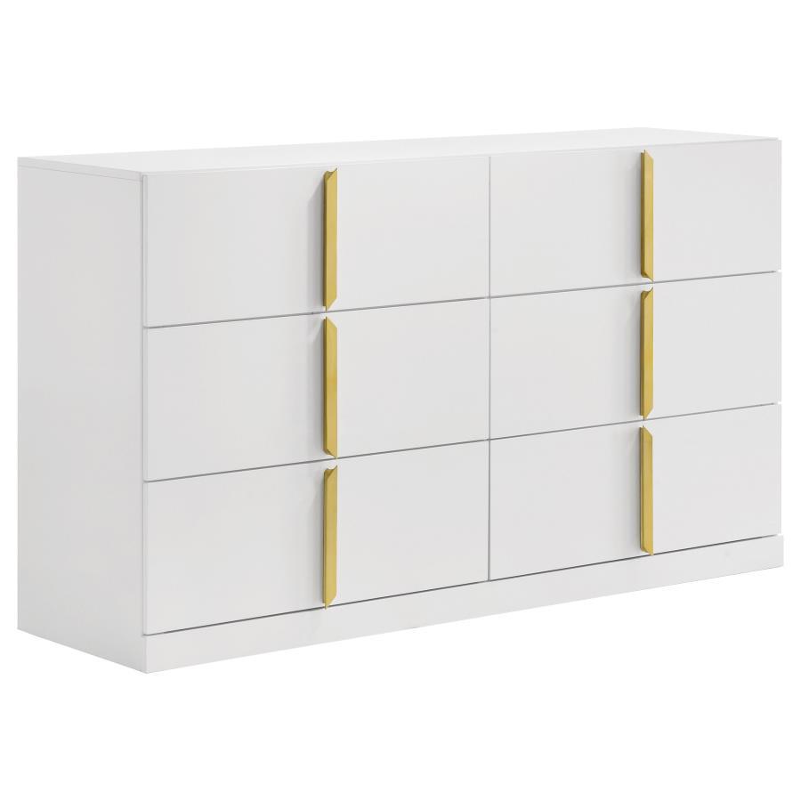 Ines - 6 - Drawer Bedroom Dresser Cabinet - White High Gloss Dressers modern furniture Contempo Furniture
