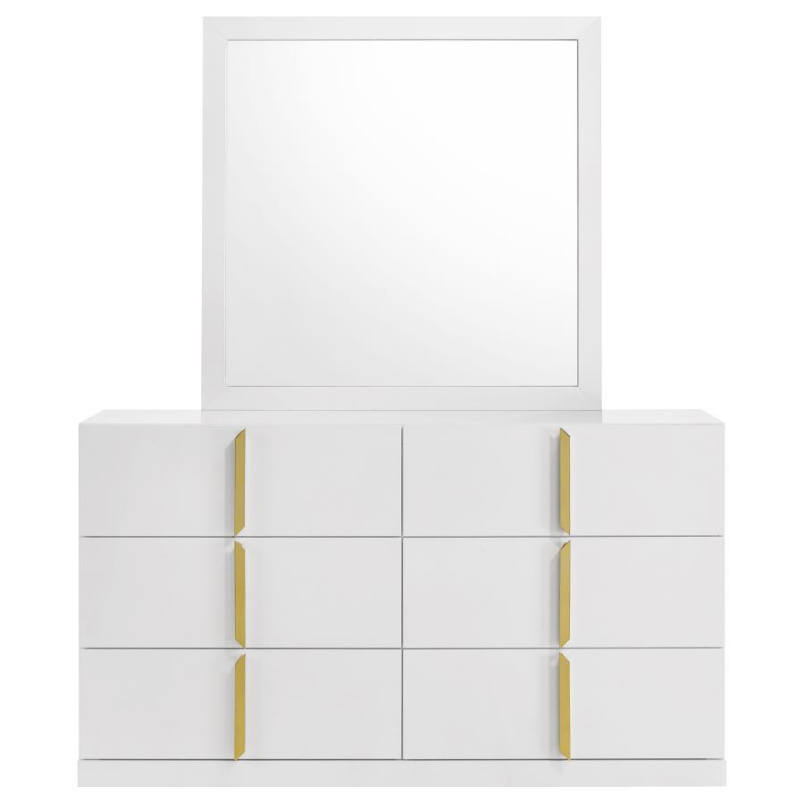 Ines - 6 - Drawer Bedroom Dresser With Mirror - White High Gloss Dresser & Mirror modern furniture Contempo Furniture