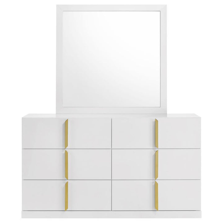 Ines - 6 - Drawer Bedroom Dresser With Mirror - White High Gloss Dresser &amp; Mirror modern furniture Contempo Furniture