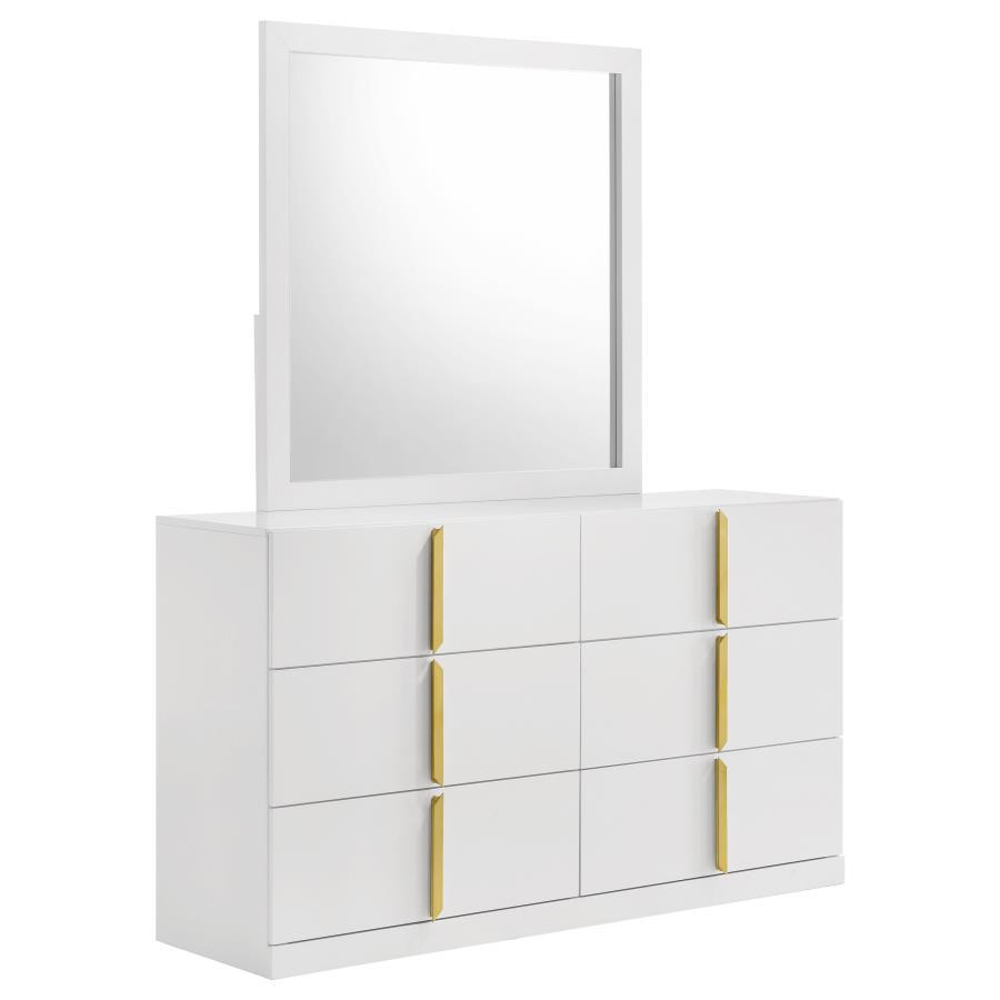 Ines - 6 - Drawer Bedroom Dresser With Mirror - White High Gloss Dresser & Mirror modern furniture Contempo Furniture