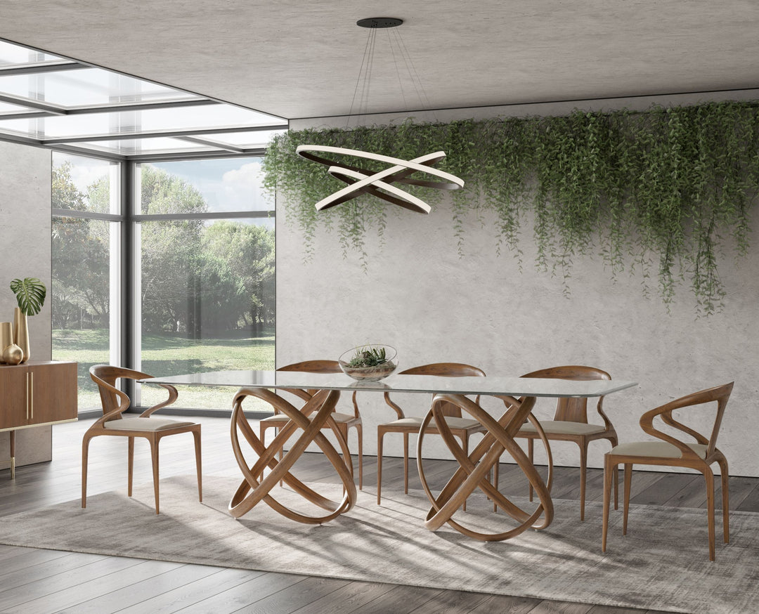 Mason Modern Glass  and  Walnut Dining Table