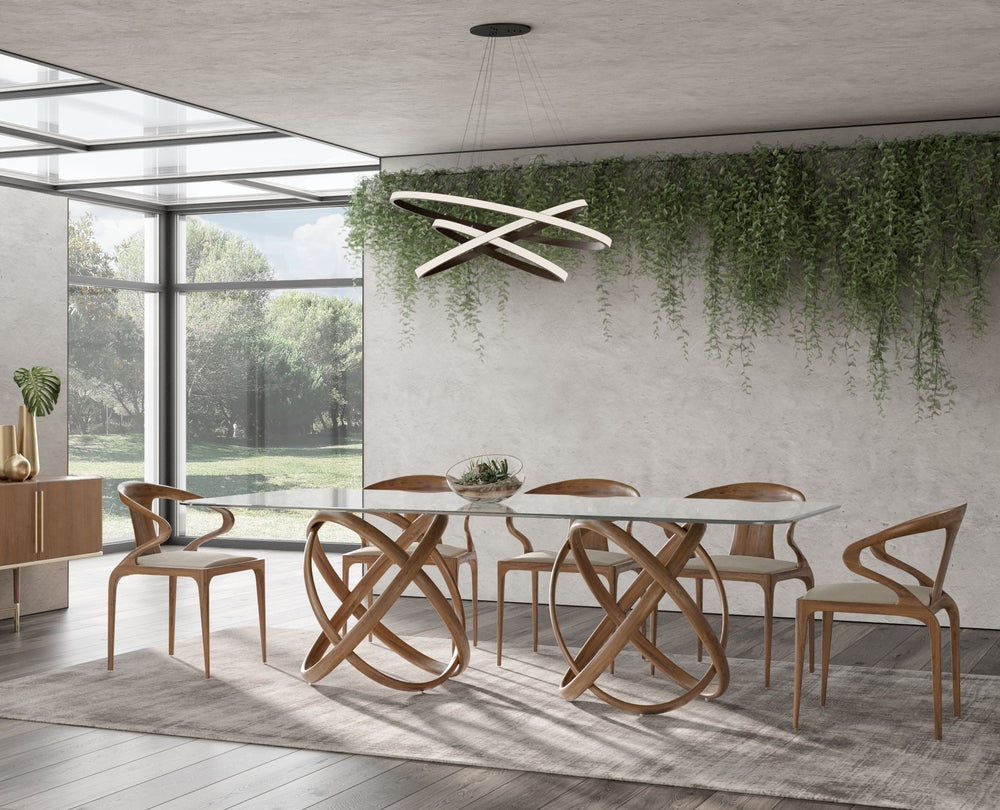 Mason Modern Glass & Walnut Dining Table - View 4
