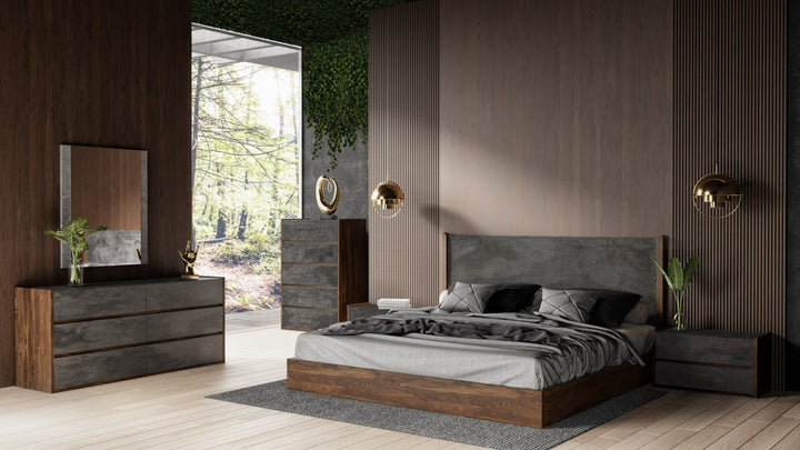 Rado - Modern Walnut &amp; Volcanic Slate Bedroom set
