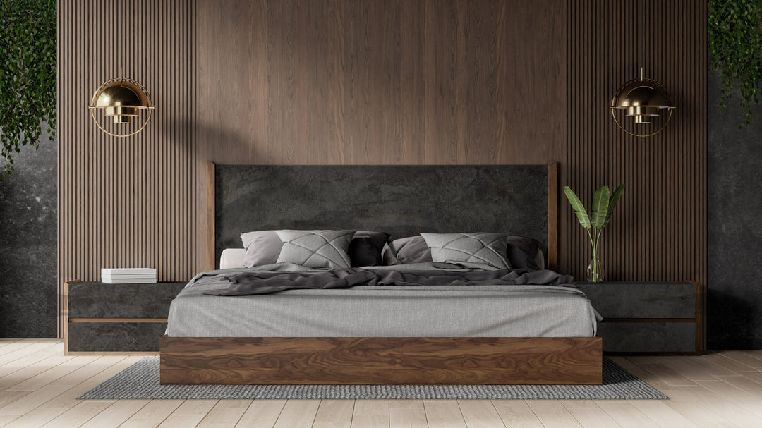Rado - Modern Walnut & Volcanic Slate Bedroom set