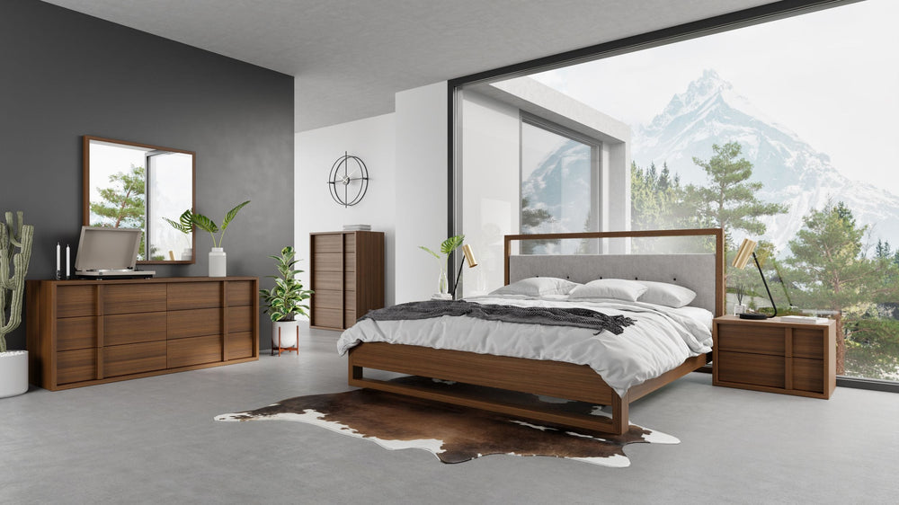 Falcor - Modern Grey Fabric & Walnut Veneer Bed - View 4