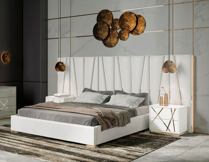 Nixa Modern White Bonded Leather &amp; Gold Bed