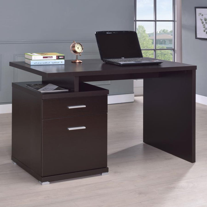 Irving - 2 - Drawer Office Computer Desk - Cappuccino Computer Desk modern furniture Contempo Furniture