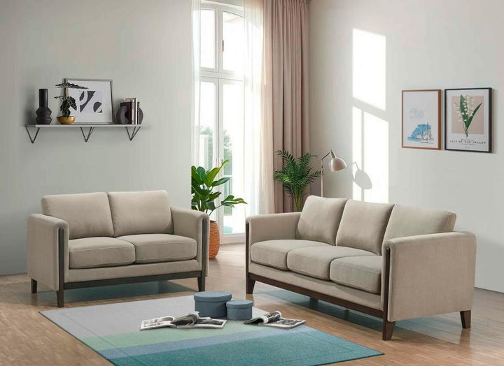 Islington - 2 Piece Upholstered Panel Arm Sofa Set - Taupe Stationary Sofa &amp; Loveseat modern furniture Contempo Furniture