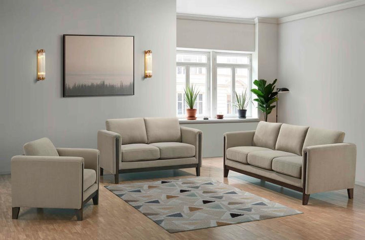 Islington - 3 Piece Upholstered Panel Arm Sofa Set - Taupe 3 - Piece Living Room Set modern furniture Contempo Furniture