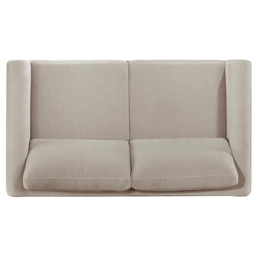 Islington - Fabric Upholstered Panel Arm Loveseat - Taupe Stationary Loveseat modern furniture Contempo Furniture