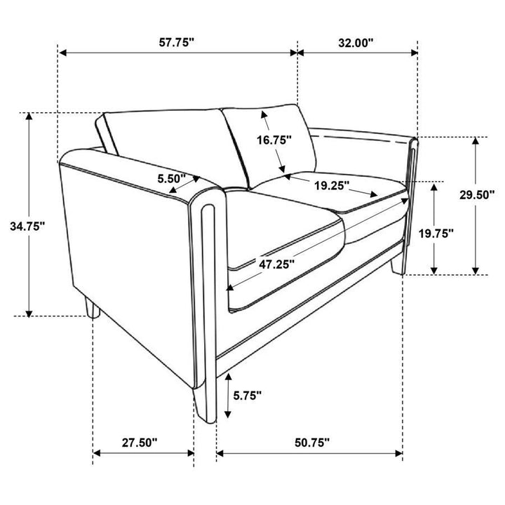 Islington - Fabric Upholstered Panel Arm Loveseat - Taupe Stationary Loveseat modern furniture Contempo Furniture