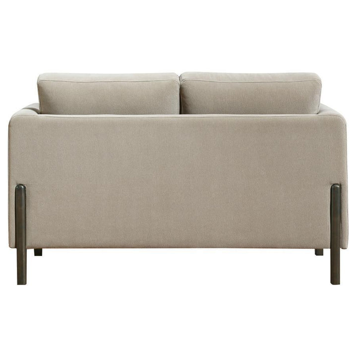 Islington - Fabric Upholstered Panel Arm Loveseat - Taupe Stationary Loveseat modern furniture Contempo Furniture