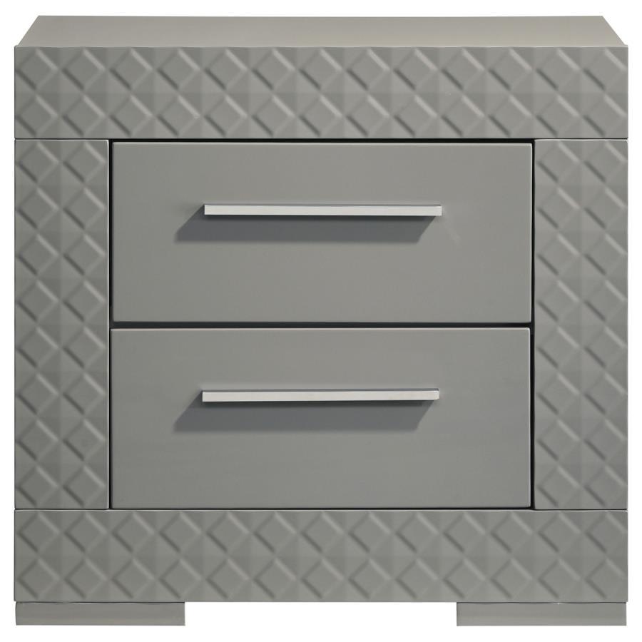 Ives - 2 - Drawer Nightstand Bedside Table - Gray High Gloss Accent Nightstand modern furniture Contempo Furniture