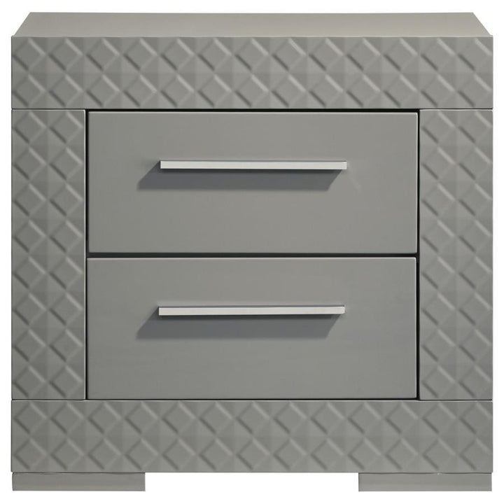 Ives - 2 - Drawer Nightstand Bedside Table - Gray High Gloss Accent Nightstand modern furniture Contempo Furniture