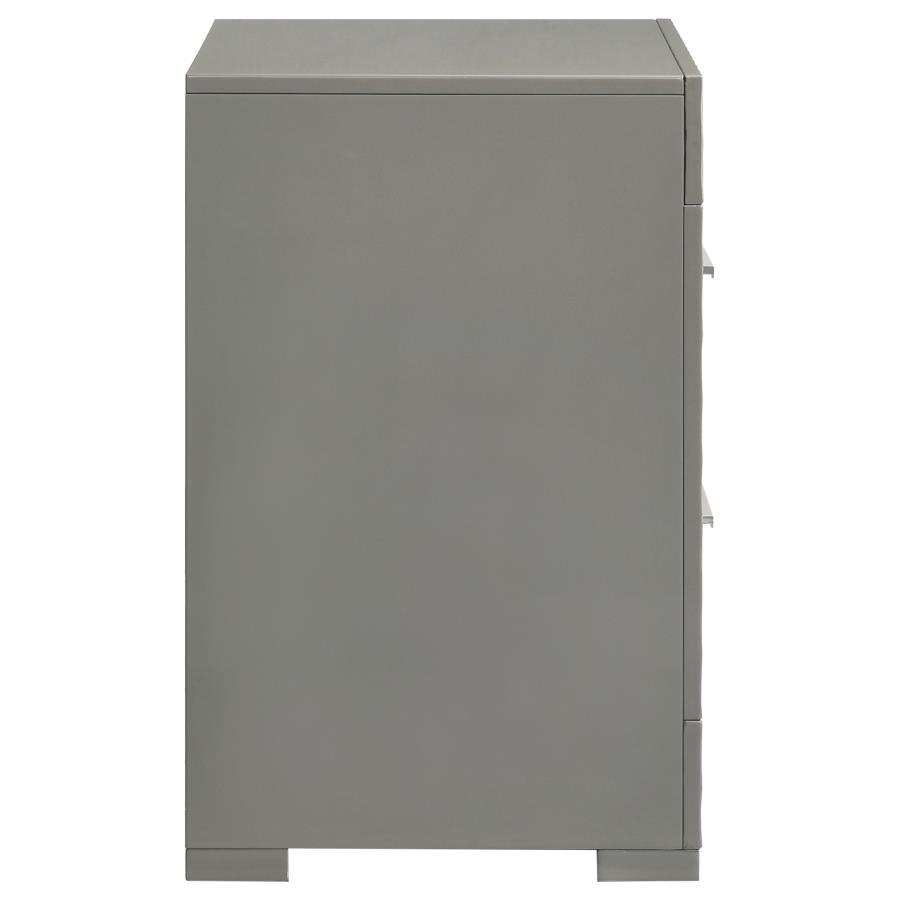 Ives - 2 - Drawer Nightstand Bedside Table - Gray High Gloss Accent Nightstand modern furniture Contempo Furniture