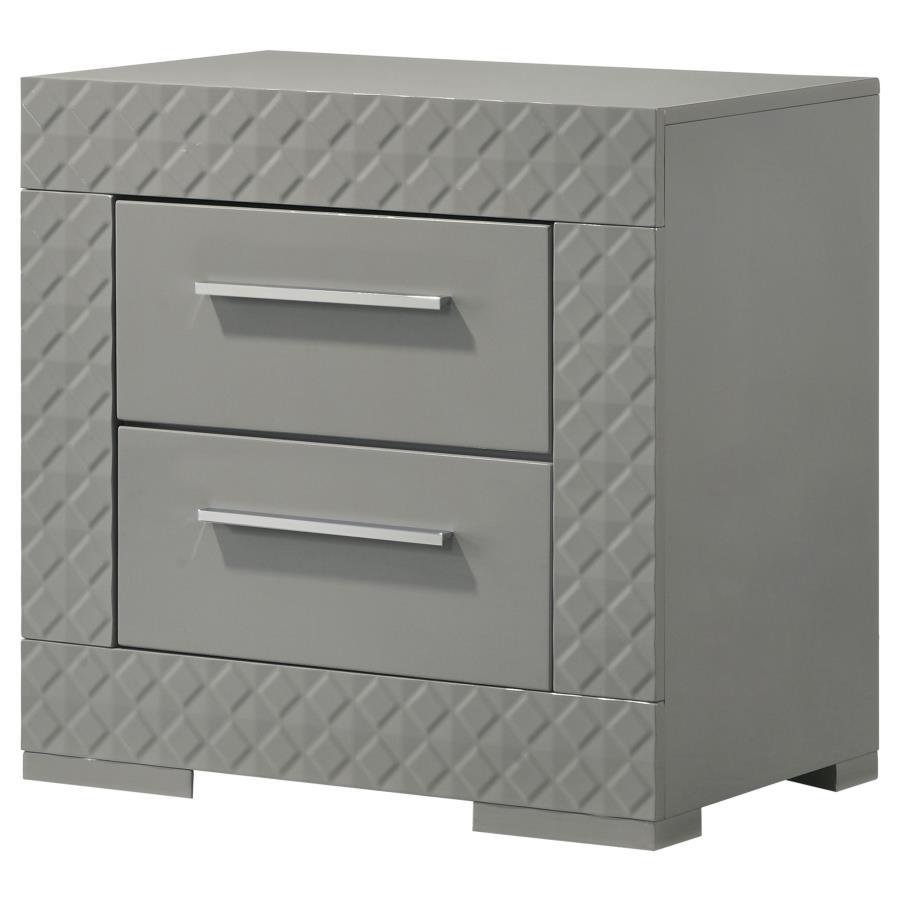 Ives - 2 - Drawer Nightstand Bedside Table - Gray High Gloss Accent Nightstand modern furniture Contempo Furniture