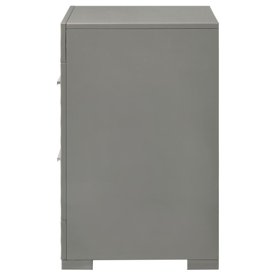 Ives - 2 - Drawer Nightstand Bedside Table - Gray High Gloss Accent Nightstand modern furniture Contempo Furniture